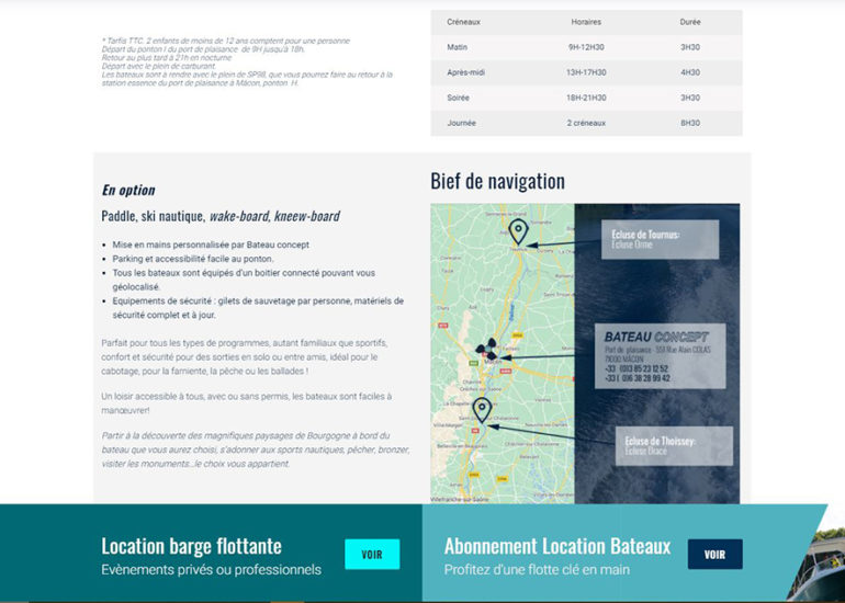 Création du site internet de bateau Concept à Mâcon. Charte graphique et webdesign
