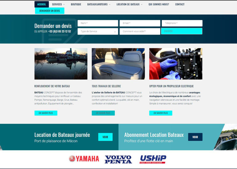 Création du site internet de bateau Concept à Mâcon. Charte graphique et webdesign