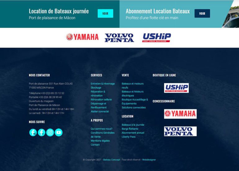 Création du site internet de bateau Concept à Mâcon. Charte graphique et webdesign