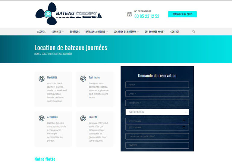 Création du site internet de bateau Concept à Mâcon. Charte graphique et webdesign