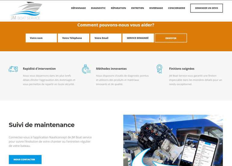 Création site internet de JMboatservice, responsive design. Charte graphique et logo