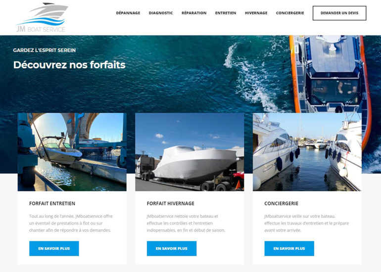 Création site internet de JMboatservice, responsive design. Charte graphique et logo
