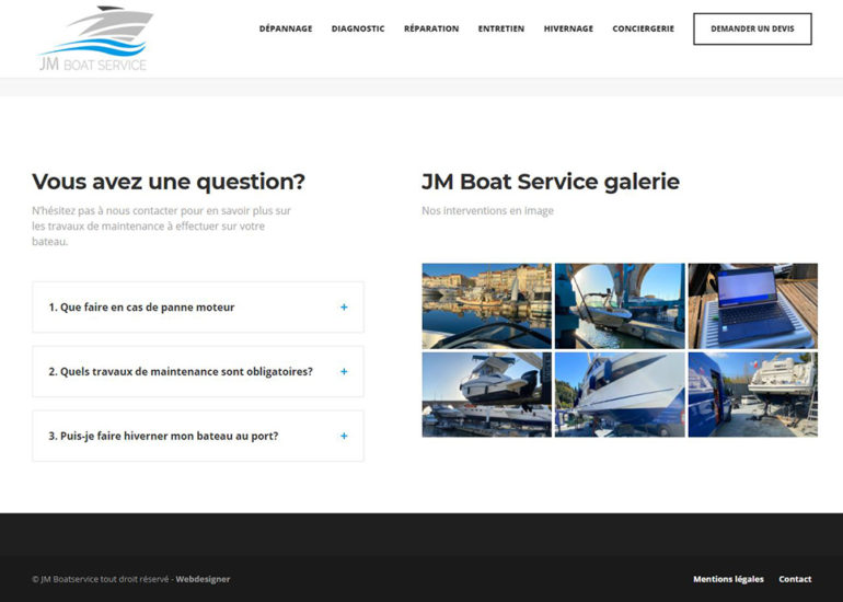 Création site internet de JMboatservice, responsive design. Charte graphique et logo