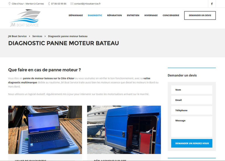 Création site internet de JMboatservice, responsive design. Charte graphique et logo