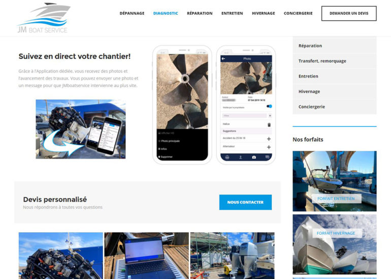 Création site internet de JMboatservice, responsive design. Charte graphique et logo