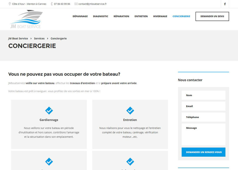 Création site internet de JMboatservice, responsive design. Charte graphique et logo