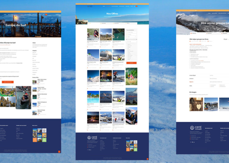 Webdesign pour Côté Voyages webmarketing: élaboration de la stratégie globale, production de contenus web, emailing, Community manager, e-réputation, SEA et des travaux de Print.