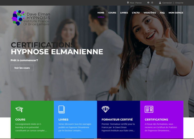 Création site internet de Dave Elman Hypnosis Institute France, responsive design. Charte graphique et logo