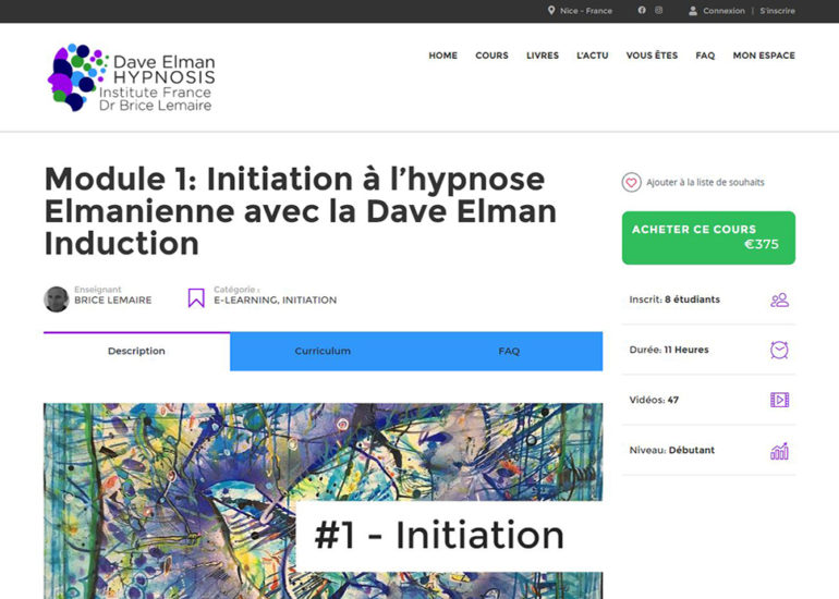 Création site internet de Dave Elman Hypnosis Institute France, responsive design. Charte graphique et logo