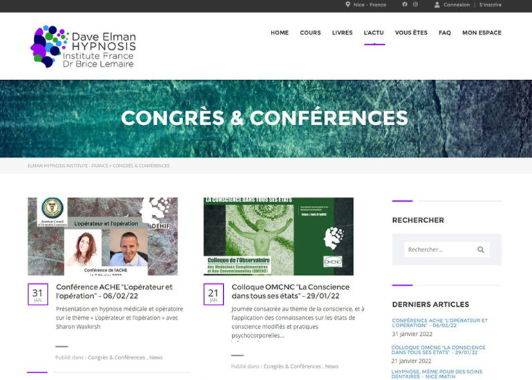 Création site internet de Dave Elman Hypnosis Institute France, responsive design. Charte graphique et logo