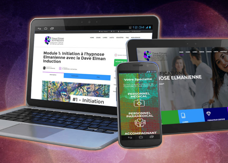 Création site internet de Dave Elman Hypnosis Institute France, responsive design. Charte graphique et logo