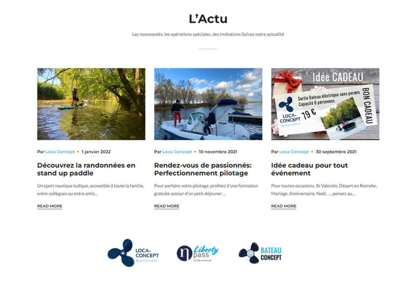 charte graphique, création de site internet de location de bateau, webmarketing, emailing, Community manager multi-réseaux pour Locaconcept